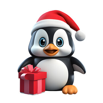 3d christmas baby penguin illustration on transparent background