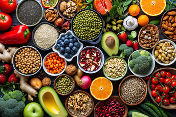 Assortment of Nutritious Superfoods for Healthy Eating