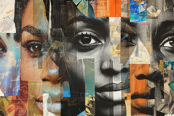 A vibrant and captivating blend of modern art and street graffiti, this mural features a woman's face in a stunning collage of colors and textures, evoking a sense of raw emotion and the power of vis