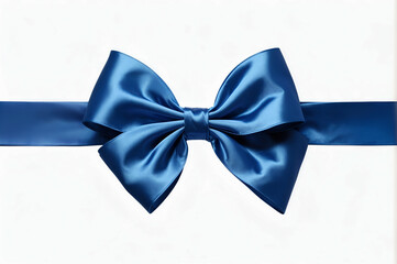 Blue bow made of satin ribbon close-up.