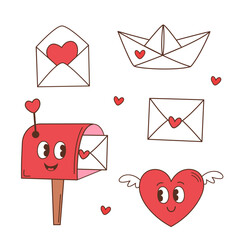 set of isolated retro post box, envelope, heart - 705052444