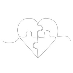 Autism awareness symbol. Heart puzzle, continuous one line drawing. vector