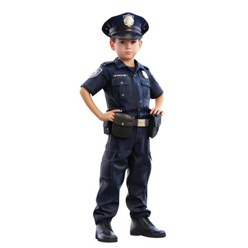 Police officer ,kid isolated on transparent png.
