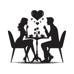 Love's Culinary Affair Silhouette: Couple Engaged in a Romantic Valentine Dinner, Ideal for Stock - Valentine Vector - Couple Dinner Vector Stock

