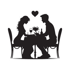 Atmosphere of Love Silhouette: Couple in a Romantic Valentine Dinner Setting, Suitable for Stock Collections - Valentine Vector - Couple Dinner Vector Stock
