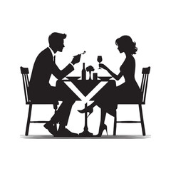 Cozy Valentine Dinner Silhouette: A Couple Embracing Love Over a Meal, Ideal for Stock Image Usage - Valentine Vector - Couple Dinner Vector Stock
