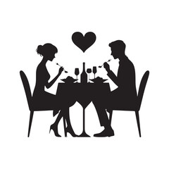 Romantic Evening Dining Silhouette: Couple Savoring a Valentine Dinner, Capturing Love in Stock Photos - Valentine Vector - Couple Dinner Vector Stock
