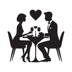 Blissful Valentine Dinner Silhouette: A Couple Creating Cherished Moments Over a Romantic Meal for Stock - Valentine Vector - Couple Dinner Vector Stock
