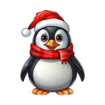 christmas baby penguin illustration on transparent background