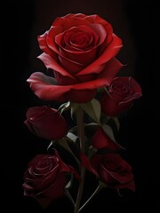 Red rose in the dark Illustration for Valantine Day. Genrative AI