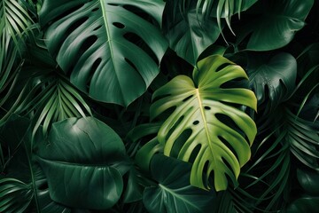 Fototapeta na wymiar Monstera leaves in a lush and dense arrangement, perfect for nature-inspired themes.
