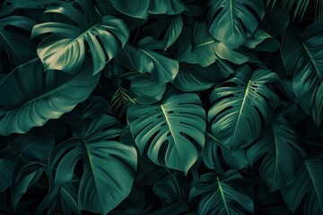 Monstera leaves in a lush and dense arrangement, perfect for nature-inspired themes.