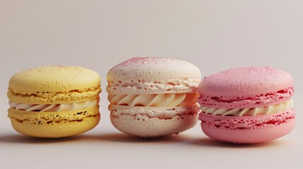 Fototapeta premium Colourful macarons on pastel background. French cuisine, macaroon bakery concept