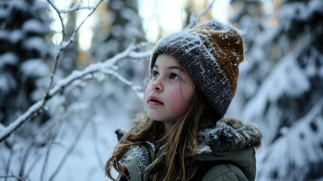 A young girl wearing a winter coat and hat. This image can be used to depict winter fashion or outdoor activities in cold weather