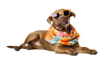 dog on a transparent background wearing glasses, summer concept