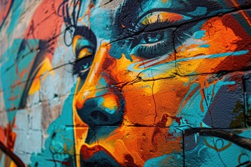 Fototapeta premium A painting of a woman's face on a wall. Can be used for interior design or as an artistic decoration