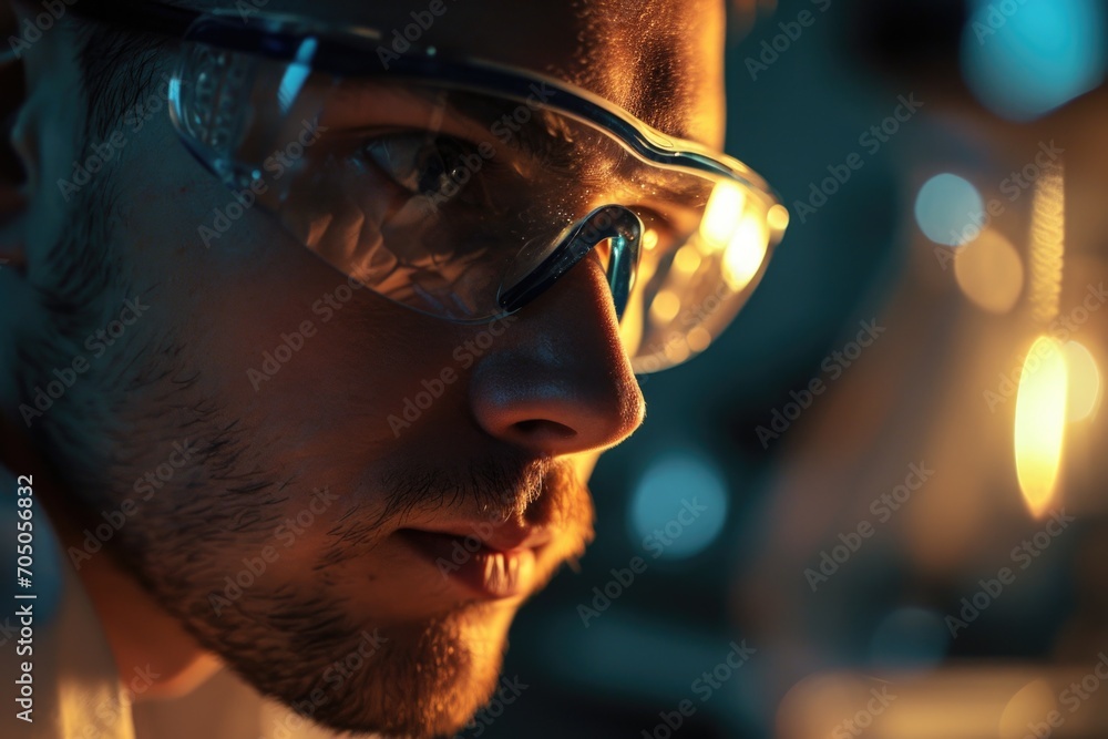 Poster a close up view of a person wearing glasses. suitable for various uses