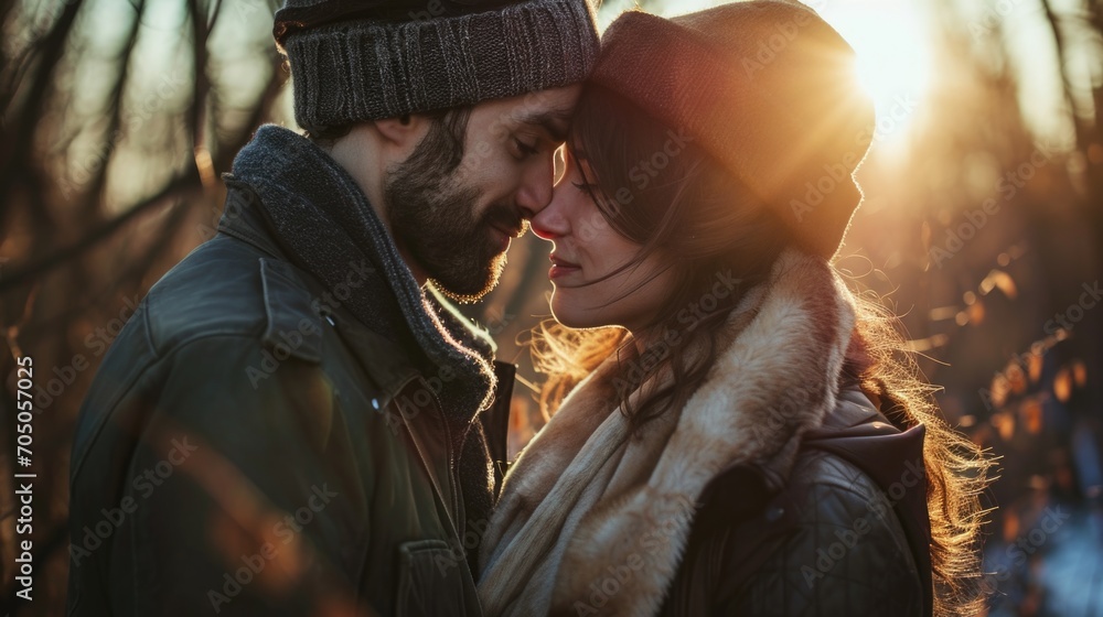 Poster a picture of a man and a woman standing close to each other. suitable for various contexts