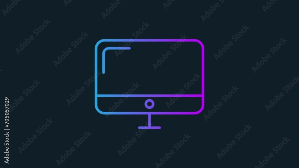 Poster computer monitor animated glow outline icon. 4k motion animation. isolated on black background.