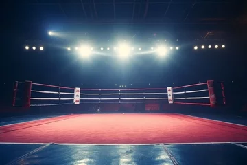 Foto op Canvas Epic professional boxing arena box ring sport empty background competition professional fight game spotlight stage fight match indoor tournament action platform for athletes engagement viewers event © Yuliia
