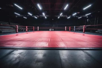 Foto op Plexiglas Epic professional boxing arena box ring sport empty background competition professional fight game spotlight stage fight match indoor tournament action platform for athletes engagement viewers event © Yuliia