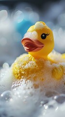 Yellow Rubber Ducky Floating in Bathtub