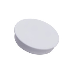White plastic lid from jar with medicine, cosmetic product. Surface without inscriptions, drawings, vector realistic mockup. Isolated image, template for advertising design