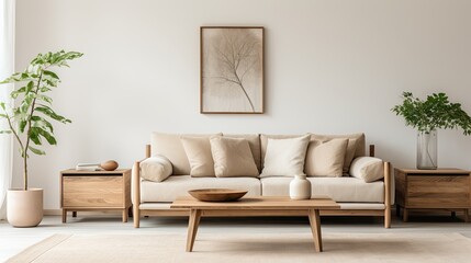 Modern Minimalist Living Space: Beautiful room idea, minimalist design, neutral color scheme, sleek furniture, cozy textures