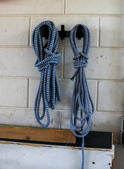 Closeup of ropes on hangers
