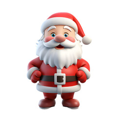3d cartoon santa isolated on white and transparent background