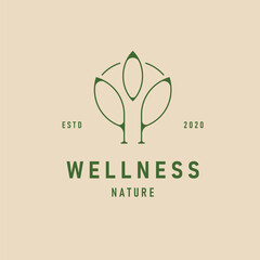wellness natural line art logo design with unique natural leaf concept with creative idea, vector illustration design
