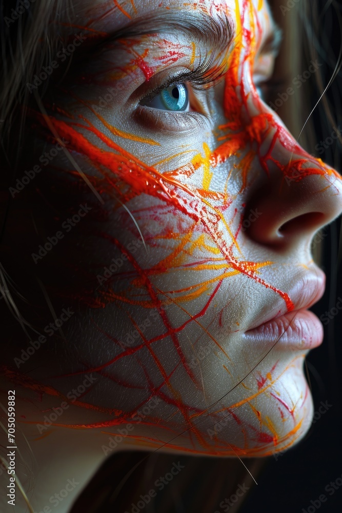 Aufkleber A close-up view of a person with a painted face. This image can be used for various purposes