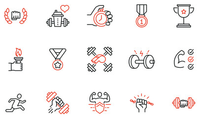 Vector Set of linear icons to assertiveness, training and motivation. Mono line pictograms and infographics design elements