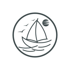 Sailboat boat on sea ocean wave with logo design