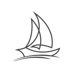 Sailboat boat on sea ocean wave with logo design