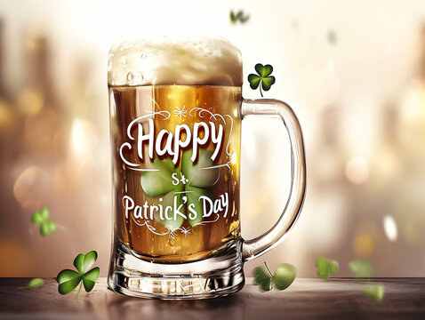 Beer mug with inscription "Happy St. Patrick's Day"