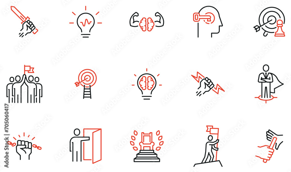 Poster vector set of linear icons to business people training, tutorship, professional consulting service a