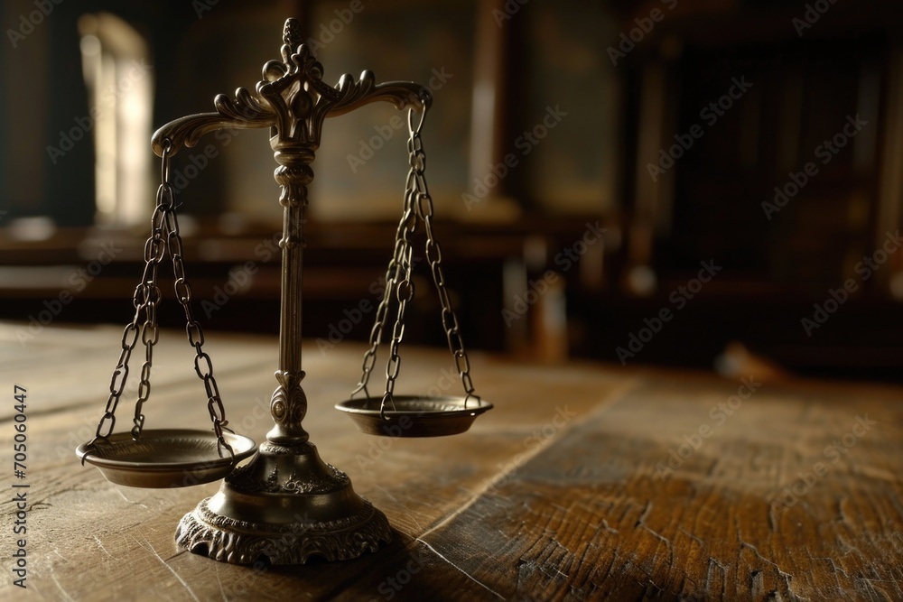 Poster a wooden table with a scale sitting on top. versatile image for various uses