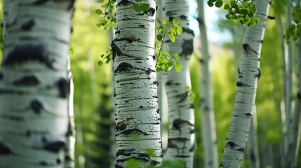 Foto auf Glas A serene image of a grove of white birch trees with vibrant green leaves. Perfect for adding a touch of nature to any design project © Fotograf