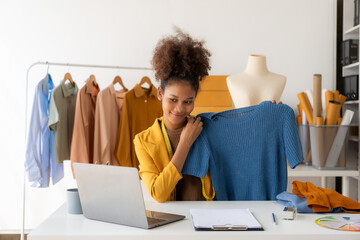 Black female designer, computer work, tailoring, fashion, small business Creative business African...