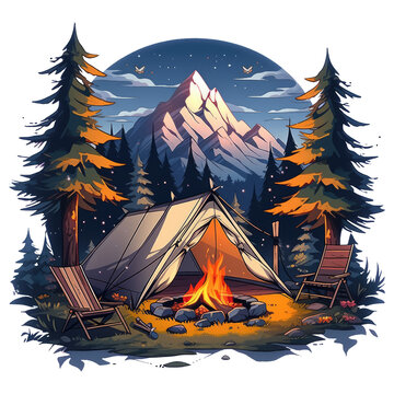campfire tent in the mountain