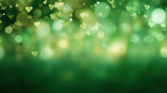 Happy Saint Patrick's Day template with leaf shamrock clovers blur background. AI generated image