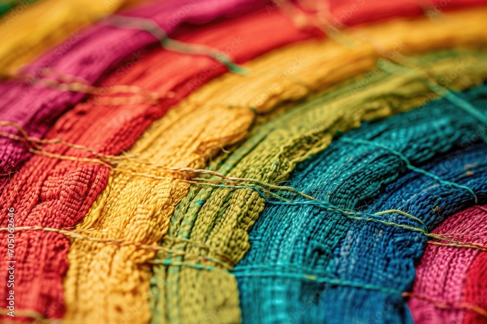 Aufkleber A close-up view of a multicolored piece of yarn. This vibrant and colorful image can be used in various creative projects or as a background for craft-related content