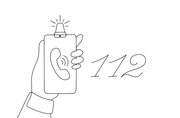 Telephone. Call. 112. Rescue service. One line