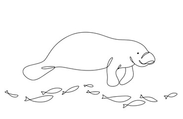  Sea cow. Fishes. One line