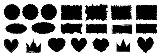 Jagged rectangle, crown and heart. Black simple shape. Rectangle paper template jagged and rough. - obrazy, fototapety, plakaty