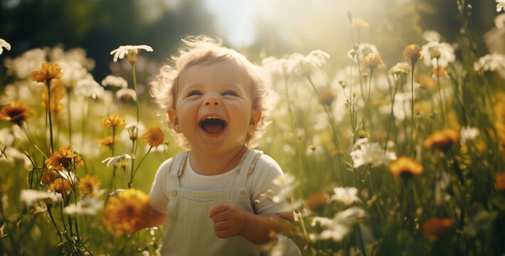 A beautiful lush picture of a laughing baby Cinematic