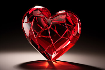 red crystal broken heart on black background