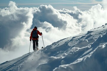 A person on skis gliding down a snowy hill. Perfect for winter sports and outdoor activities