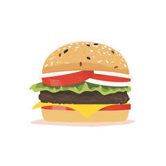 2D flat design illustration of an American burgers. Illustration in flat pastel color. Minimalist style. 
